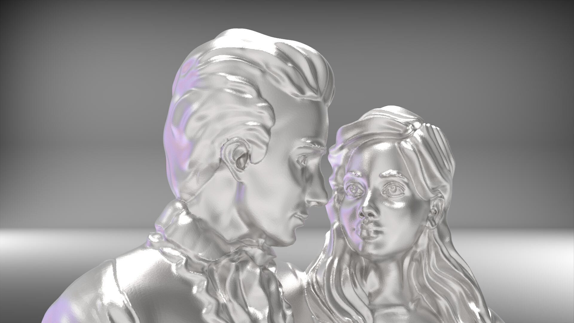 Romantic Couple Sitting on a Wooden Log 3D print model_4