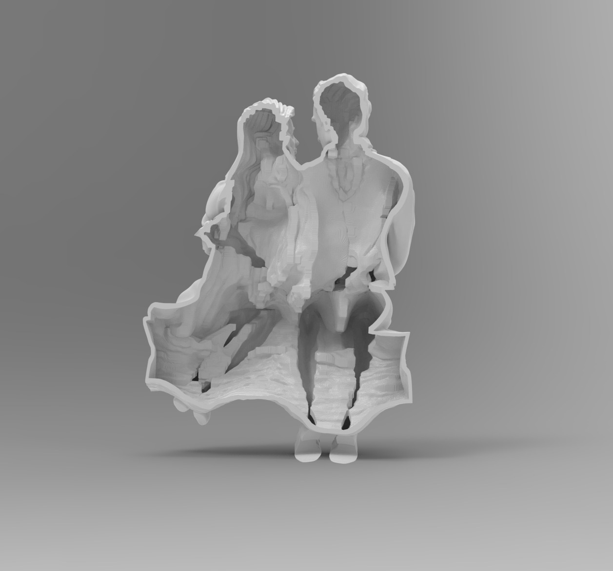 Romantic Couple Sitting on a Wooden Log 3D print model_7