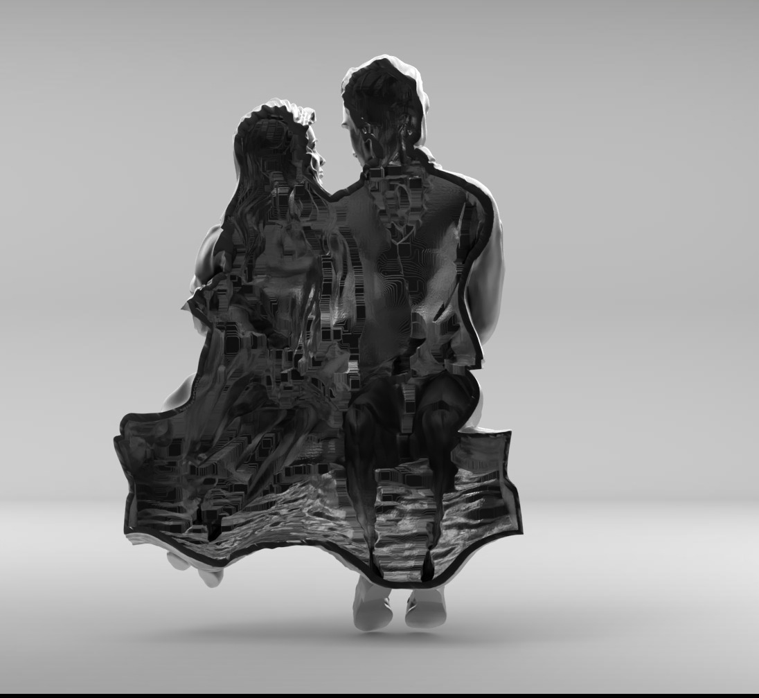 Romantic Couple Sitting on a Wooden Log 3D print model_5