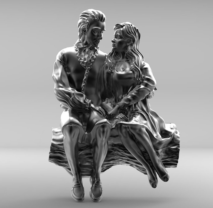 Romantic Couple Sitting on a Wooden Log 3D print model_0