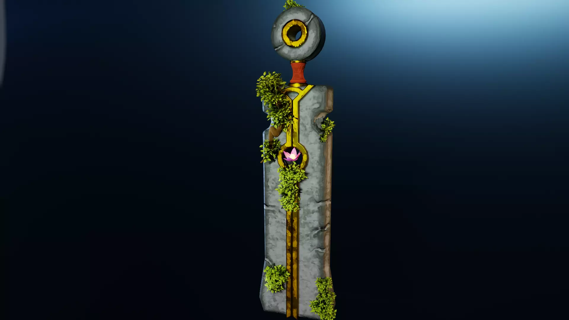 Sword Stylized Stone and Gold Low-poly 3D model