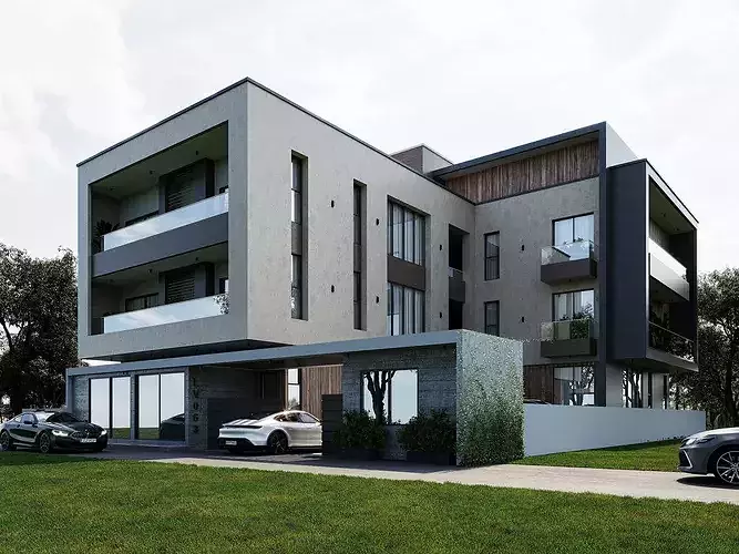 Residential apartment exterior 3d scene 3D model 6