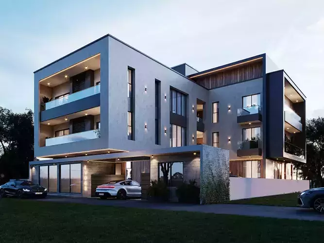 Residential apartment exterior 3d scene