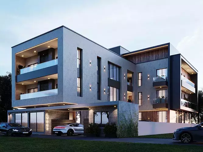 Residential apartment exterior 3d scene 3D model 2