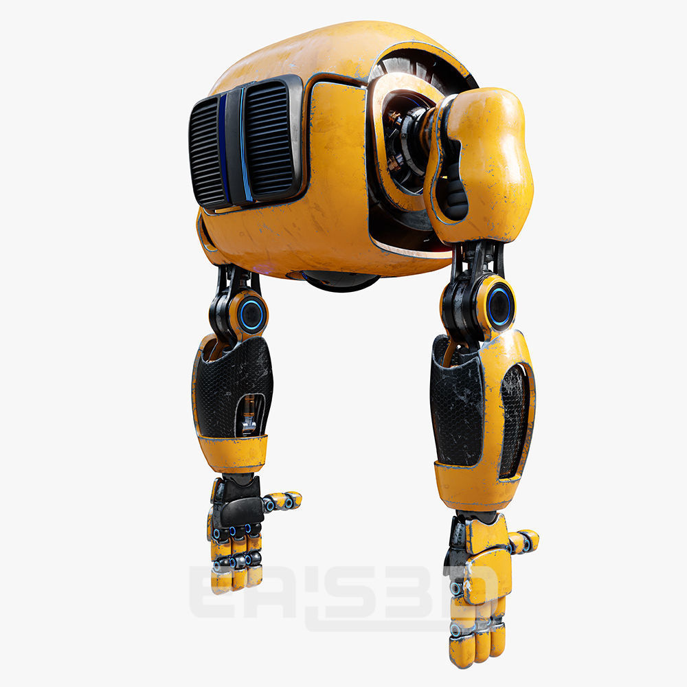 Cute Space Robot Rigged H-72 Yellow 3D model_12