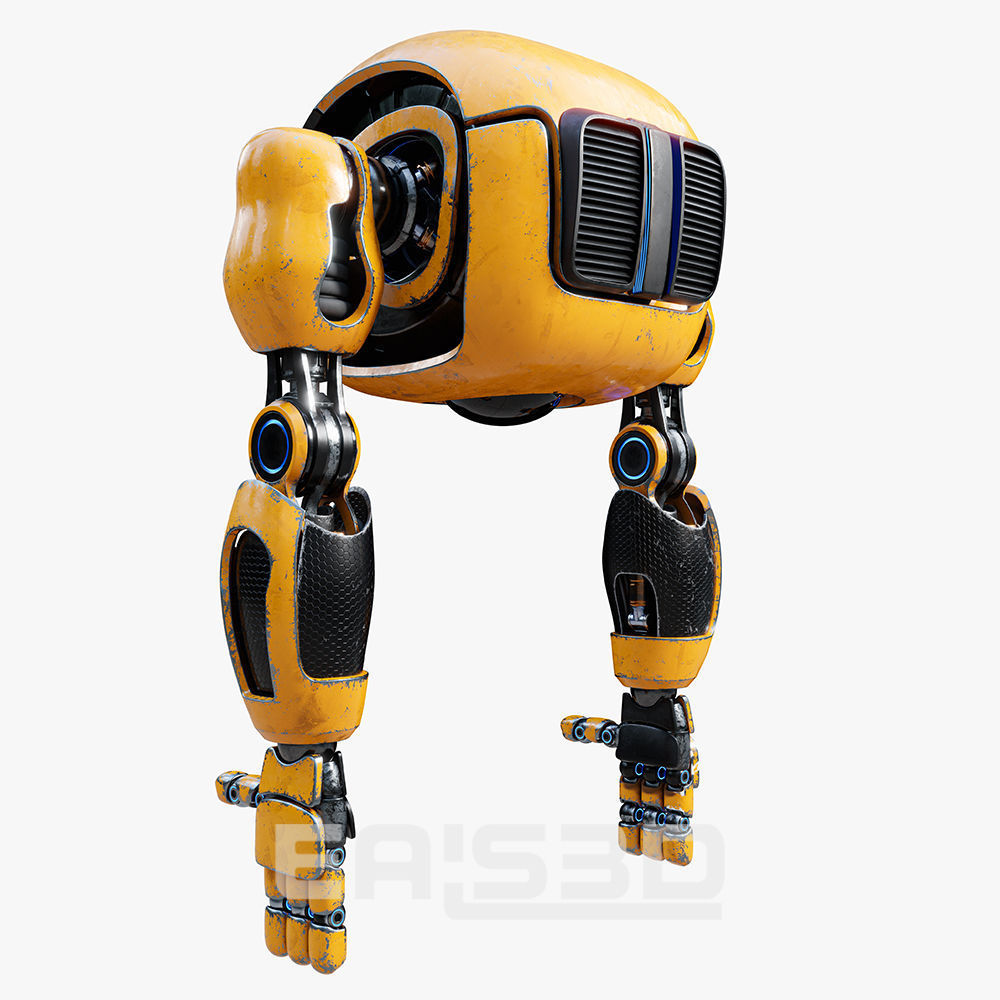 Cute Space Robot Rigged H-72 Yellow 3D model_10