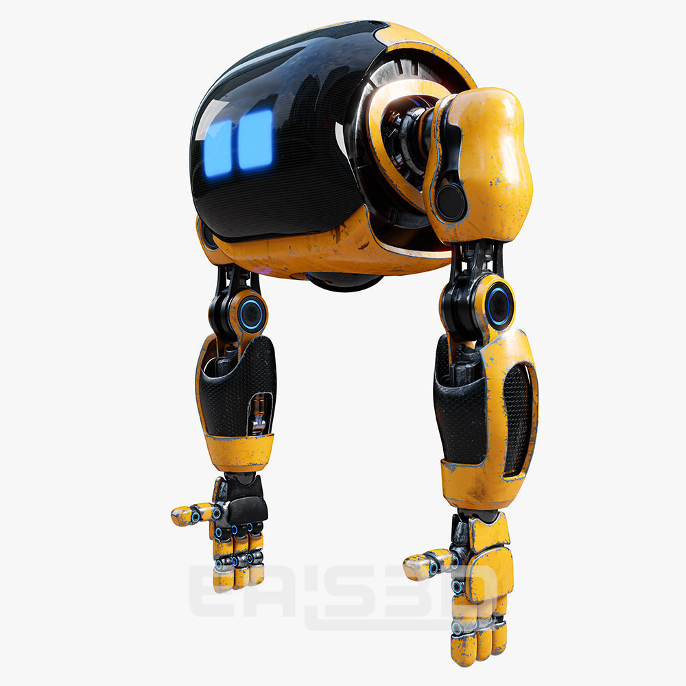 Cute Space Robot Rigged H-72 Yellow 3D model_8