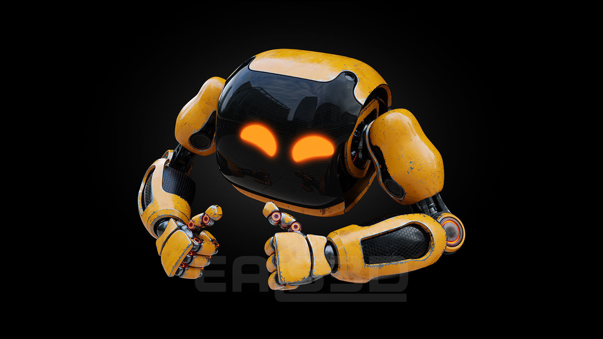 Cute Space Robot Rigged H-72 Yellow 3D model_3
