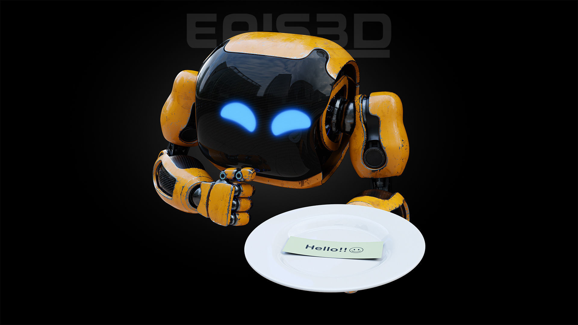 Cute Space Robot Rigged H-72 Yellow 3D model_2