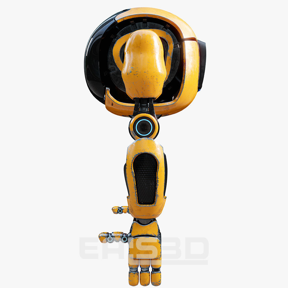 Cute Space Robot Rigged H-72 Yellow 3D model_9