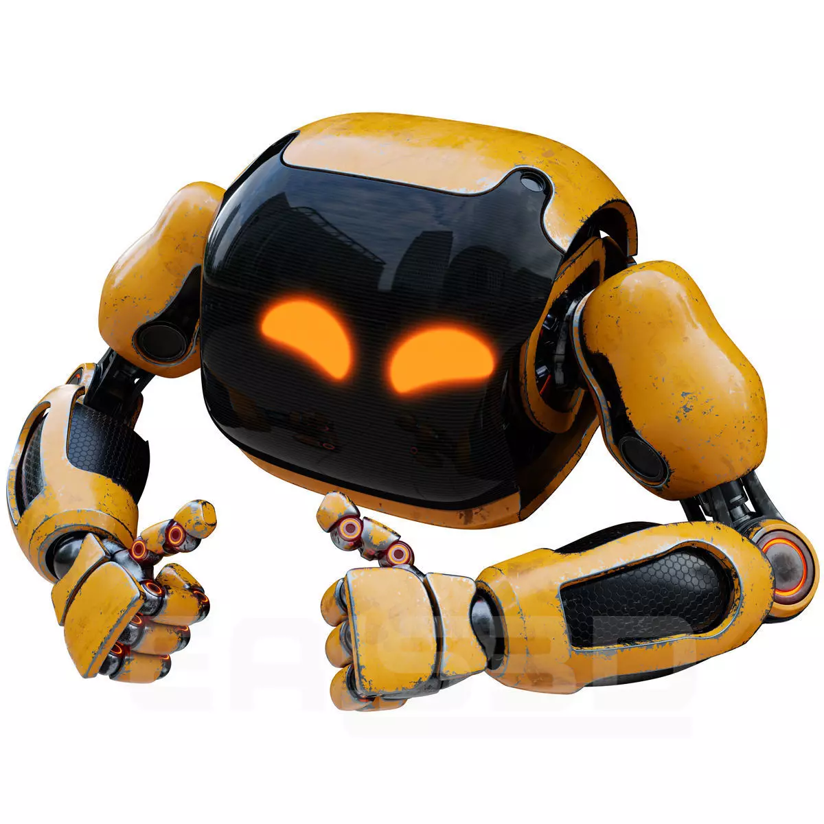 Cute Space Robot Rigged H-72 Yellow 3D model_0