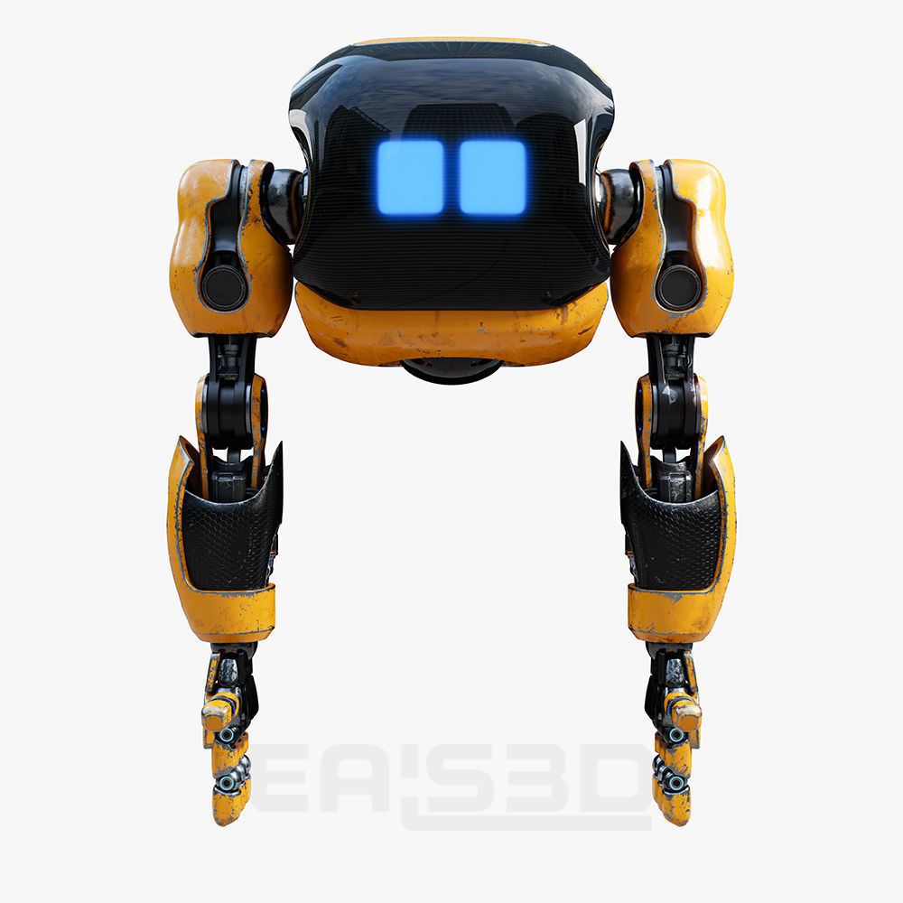 Cute Space Robot Rigged H-72 Yellow 3D model_7