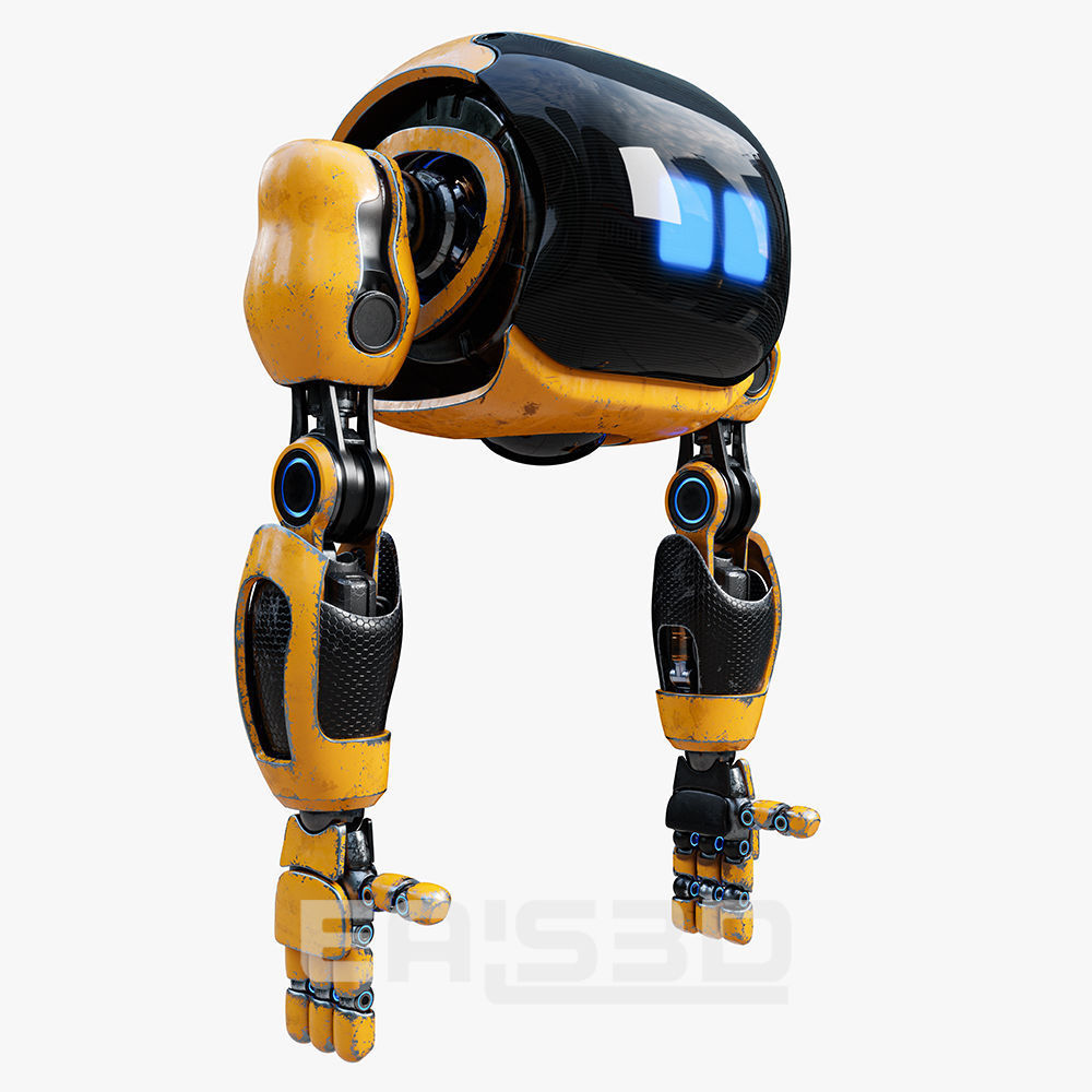 Cute Space Robot Rigged H-72 Yellow 3D model_14