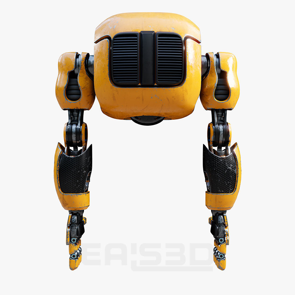 Cute Space Robot Rigged H-72 Yellow 3D model_11