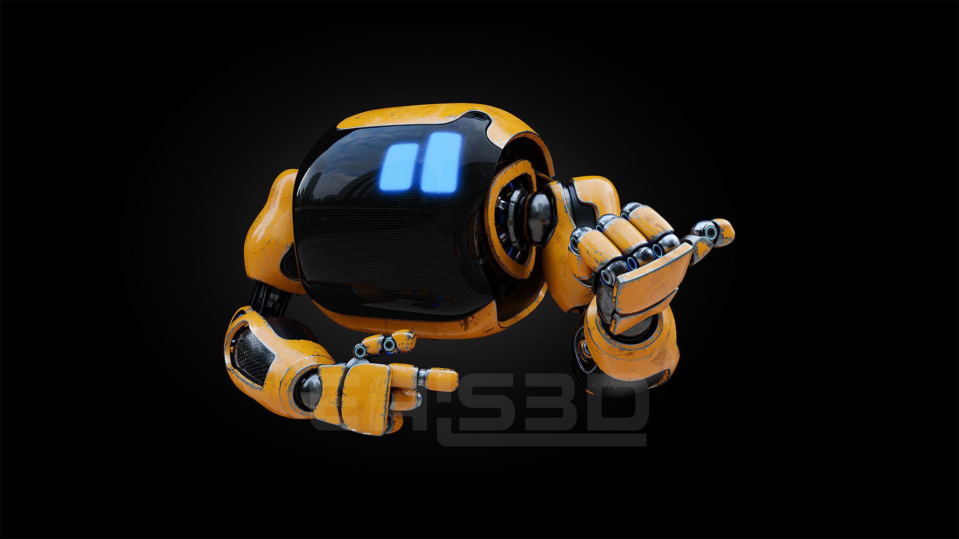 Cute Space Robot Rigged H-72 Yellow 3D model_5