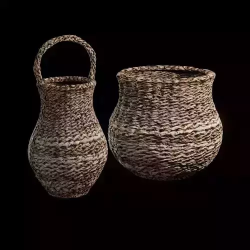 Wicker Baskets with Photo-Scanned Wicker Material Low-poly 3D model