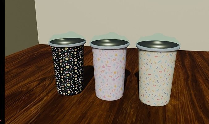 3D Model of 3 Textured Paper Cups 3D model