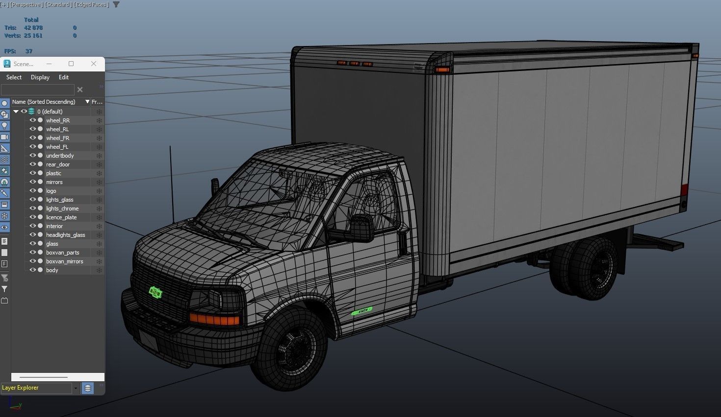Express box truck Low-poly 3D model_16
