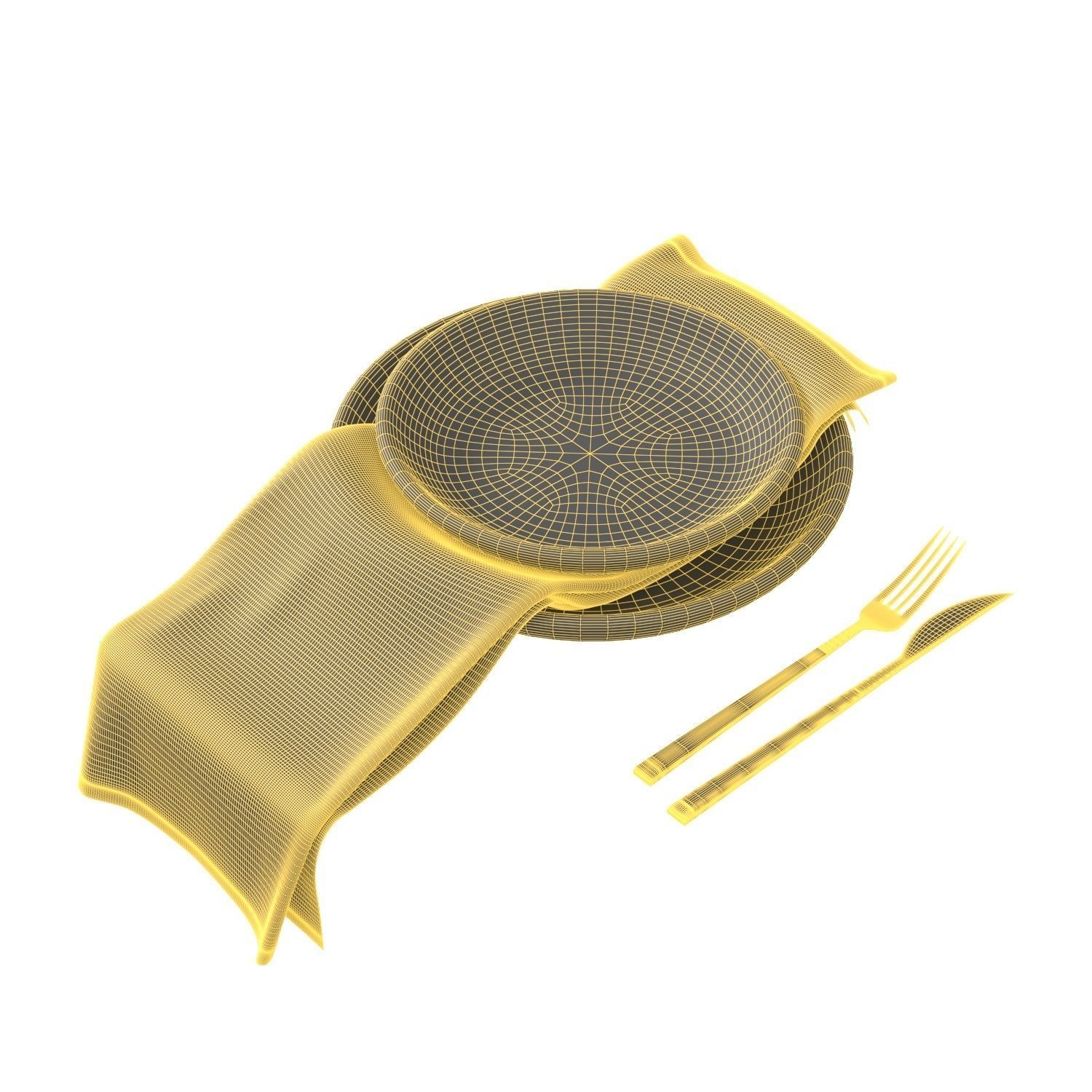 Almond Linen Napkin Set PBR 3D model_5