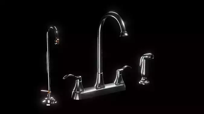 Kitchen Faucet - B - 2 Handed with Attachments