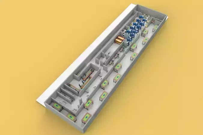 PRODUCTION LINE LAYOUT WORKSHOP FACTORY INDUSTRIAL FLOOR PLAN 3D model