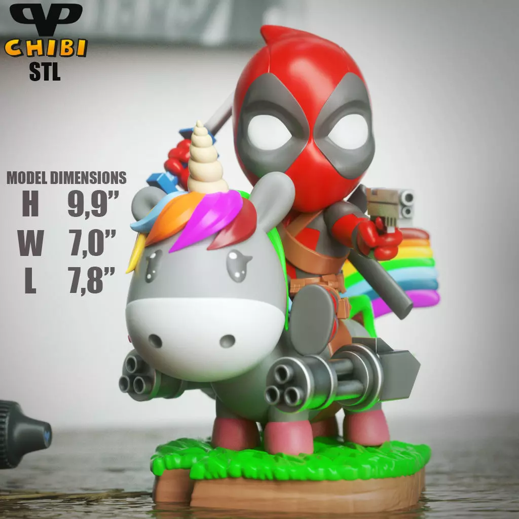 Deadpool on Unicorn Chibi STL for 3D Printing ChibiSTL 3DXM 3D print model_5