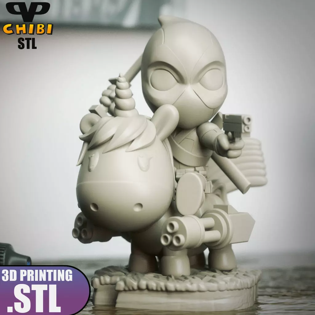 Deadpool on Unicorn Chibi STL for 3D Printing ChibiSTL 3DXM 3D print model_3