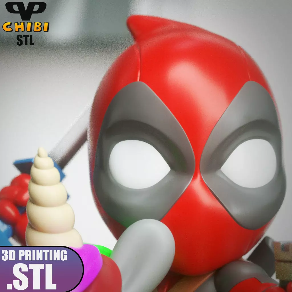 Deadpool on Unicorn Chibi STL for 3D Printing ChibiSTL 3DXM 3D print model_1