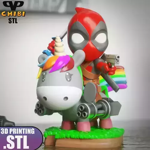 Deadpool on Unicorn Chibi STL for 3D Printing ChibiSTL 3DXM