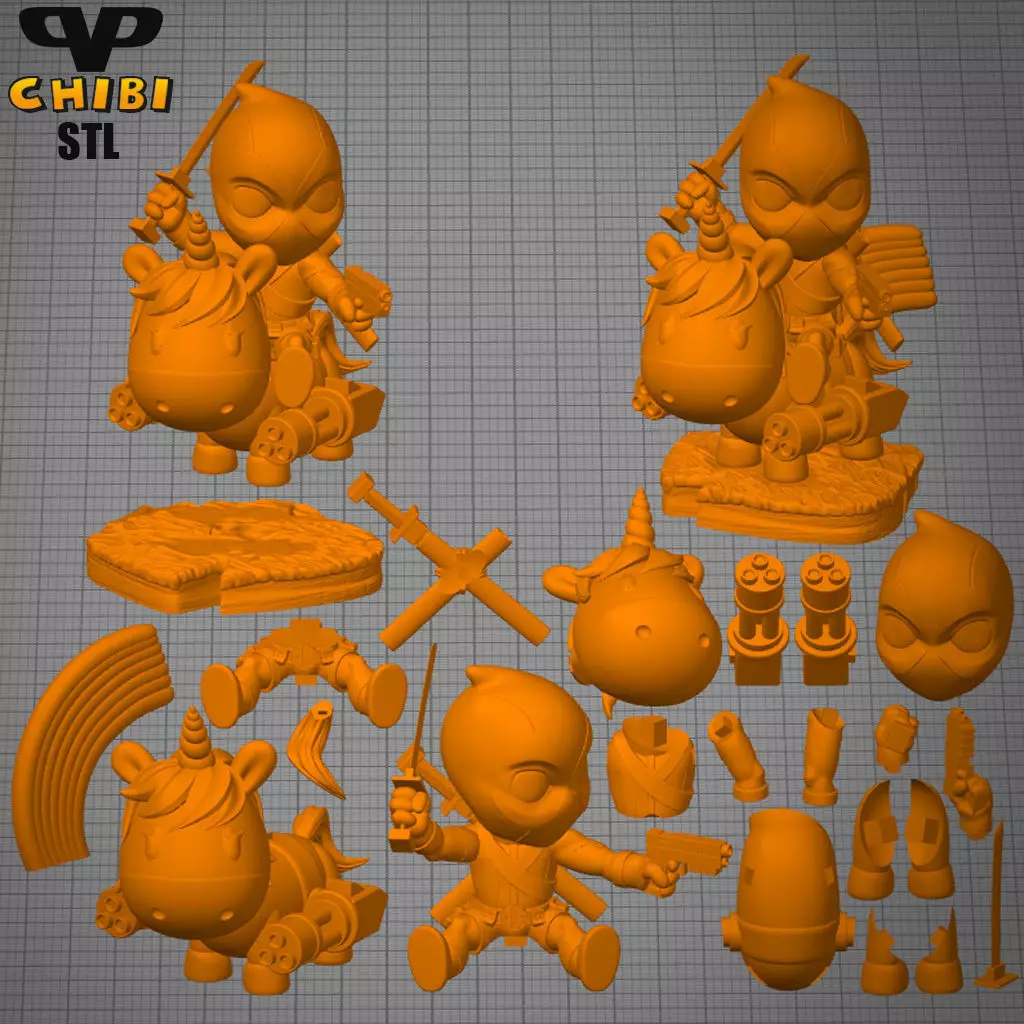 Deadpool on Unicorn Chibi STL for 3D Printing ChibiSTL 3DXM 3D print model_2