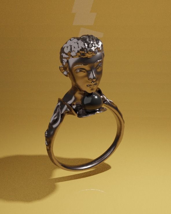 A gold ring containing the head of a child from Apocidonia 3D model_3