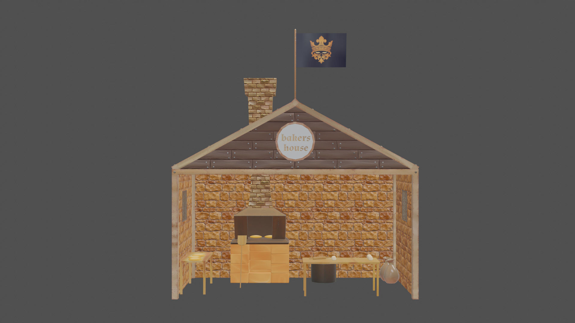 Stylized medieval bakery workshop pbr Low-poly 3D model_1