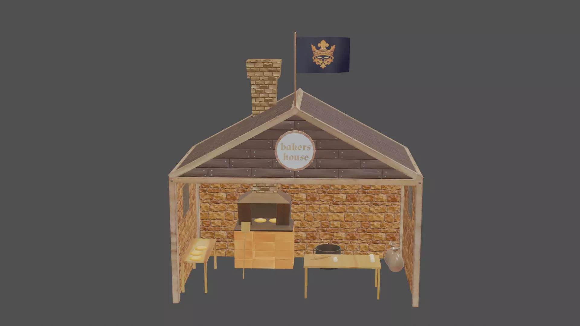 Stylized medieval bakery workshop pbr Low-poly 3D model_0
