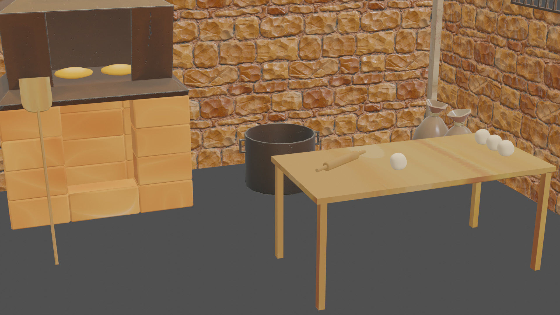 Stylized medieval bakery workshop pbr Low-poly 3D model_3