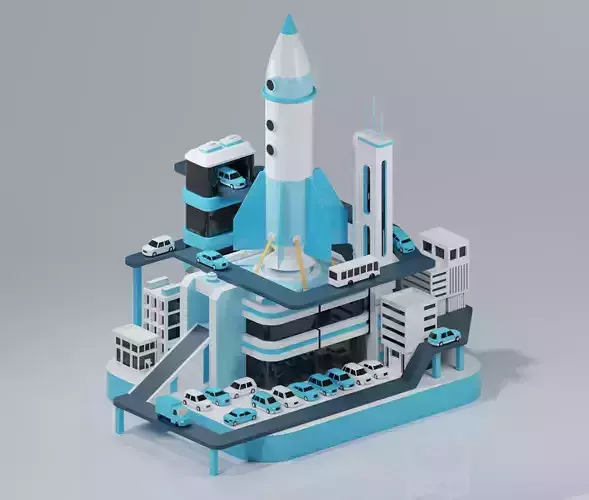 Isometric Lowpoly Launchpad