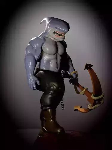 Angry Shark with anchor as a weapon 3D print model