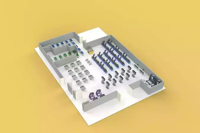 FLOOR PRODUCTION PLAN WORKSHOP LINE FACTORY LAYOUT INDUSTRIAL 3D model