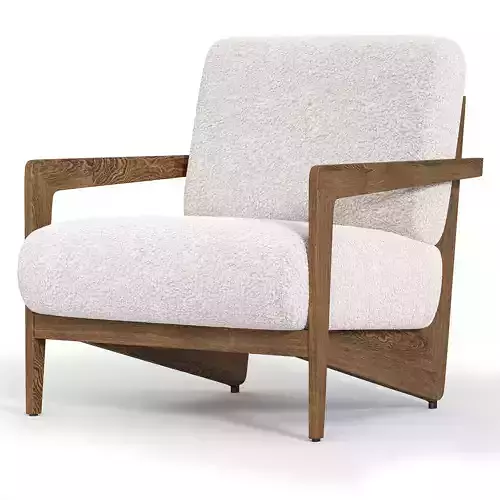 Armchair in solid walnut and beige Izag boucle fabric