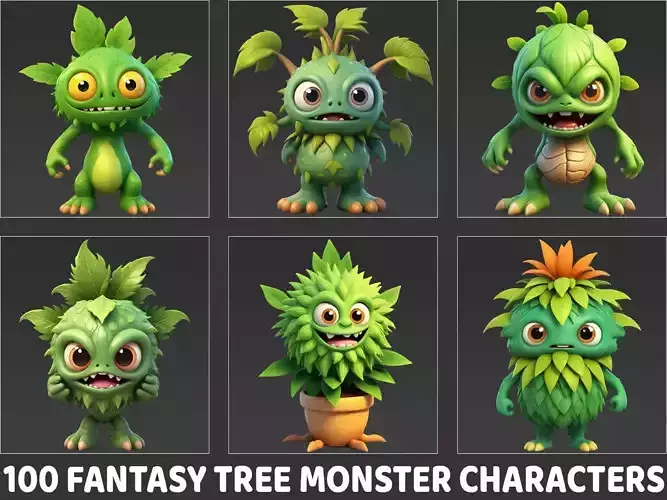 100 Fantasy Tree Monster Characters 2D Game Asset