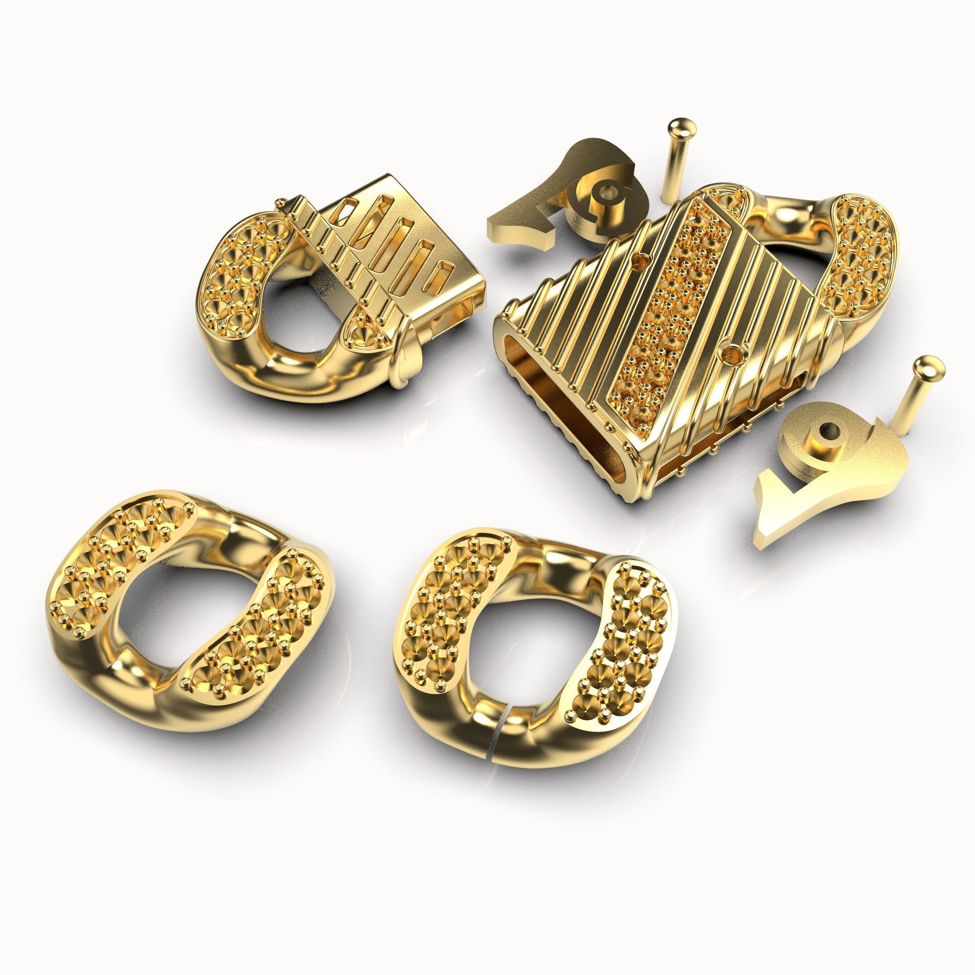 Jewelry CLASP and CUBAN chain link for bracelet or necklace STL 3D print model_5