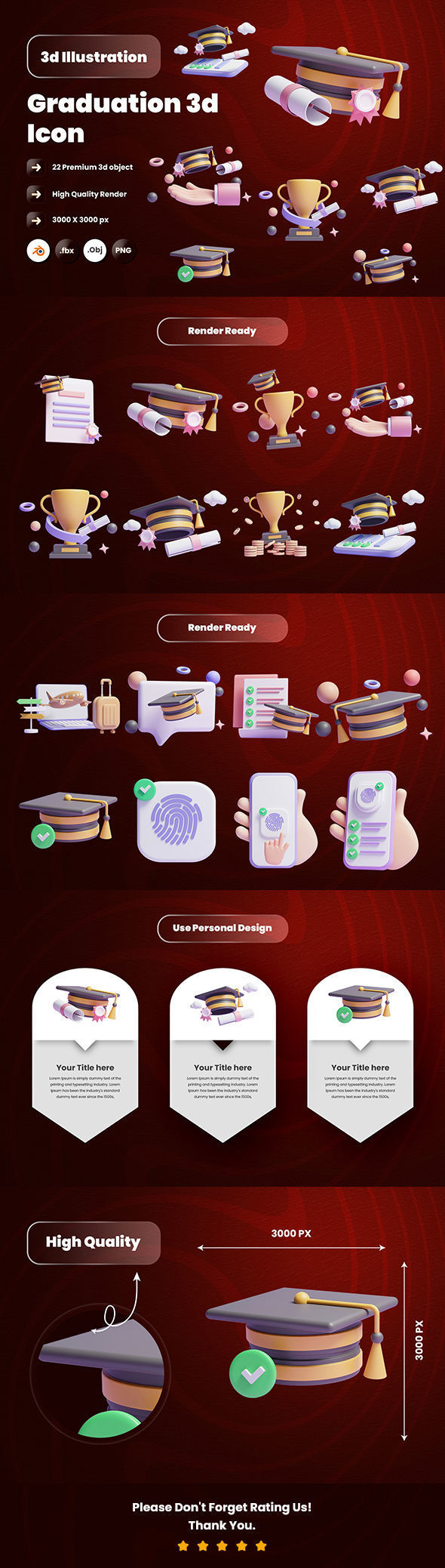 Graduation of university 3d Illustration Icon Pack 3D model_5