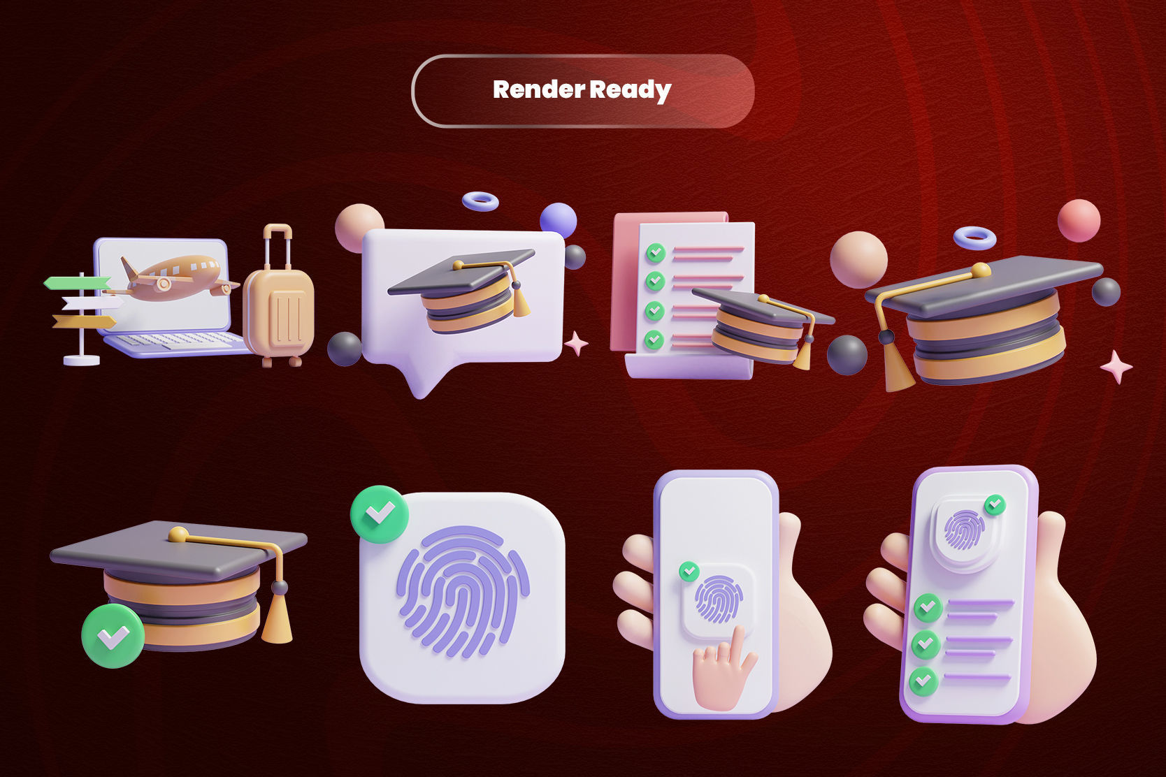 Graduation of university 3d Illustration Icon Pack 3D model_2