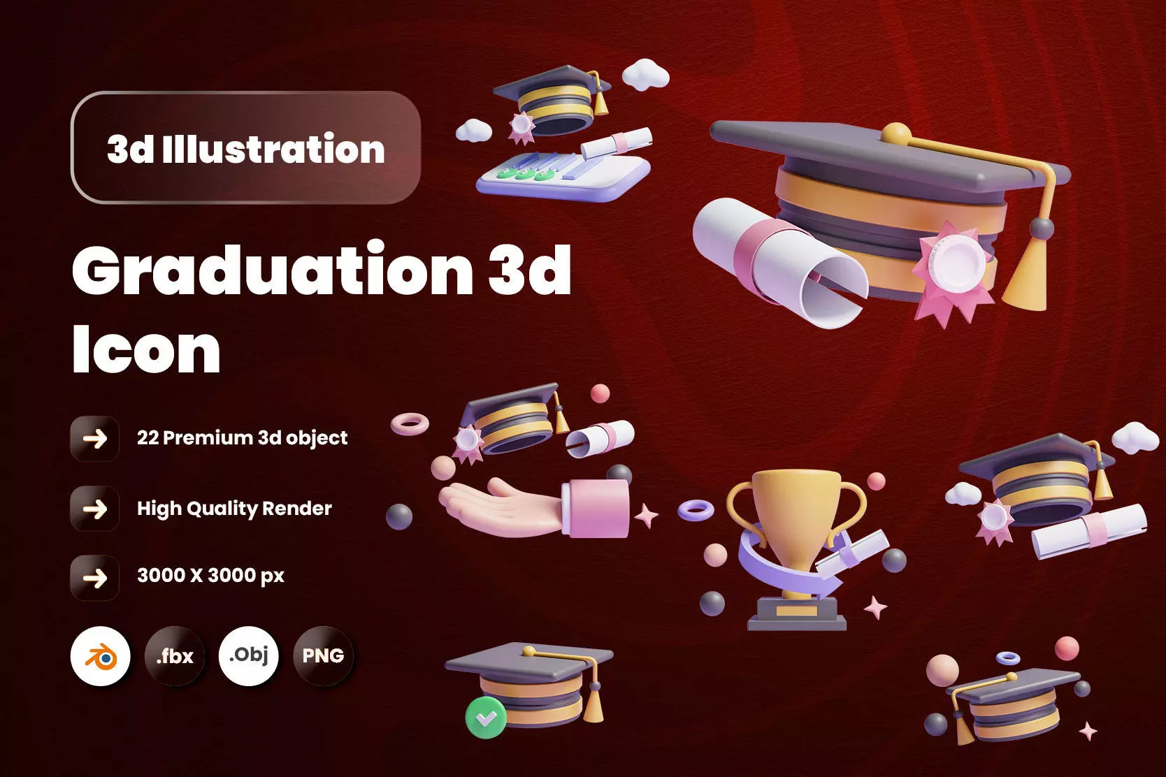 Graduation of university 3d Illustration Icon Pack 3D model_0