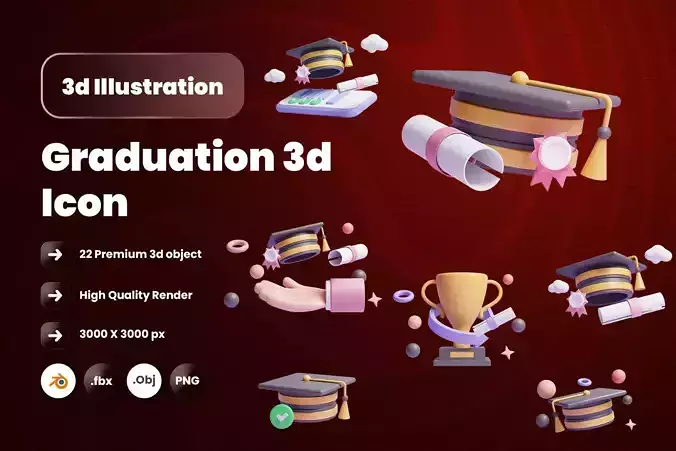 Graduation of university 3d Illustration Icon Pack 3D model