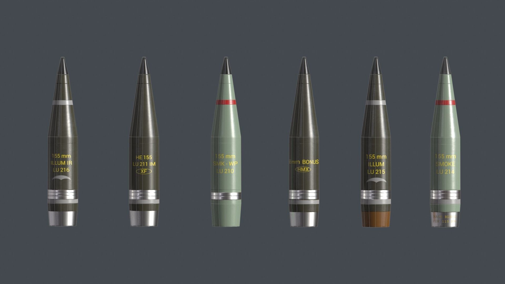 Artillery Caesar France Projectile 155mm Low-poly 3D model_5