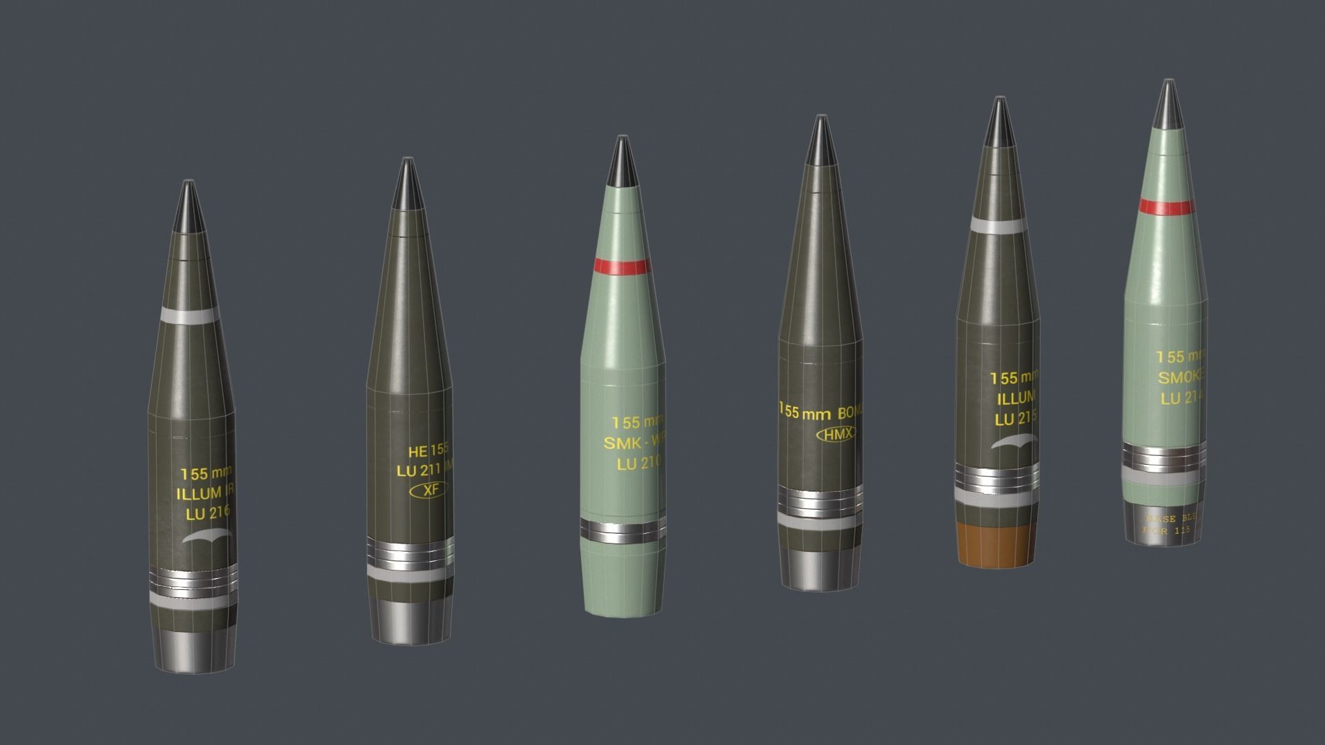 Artillery Caesar France Projectile 155mm Low-poly 3D model_6