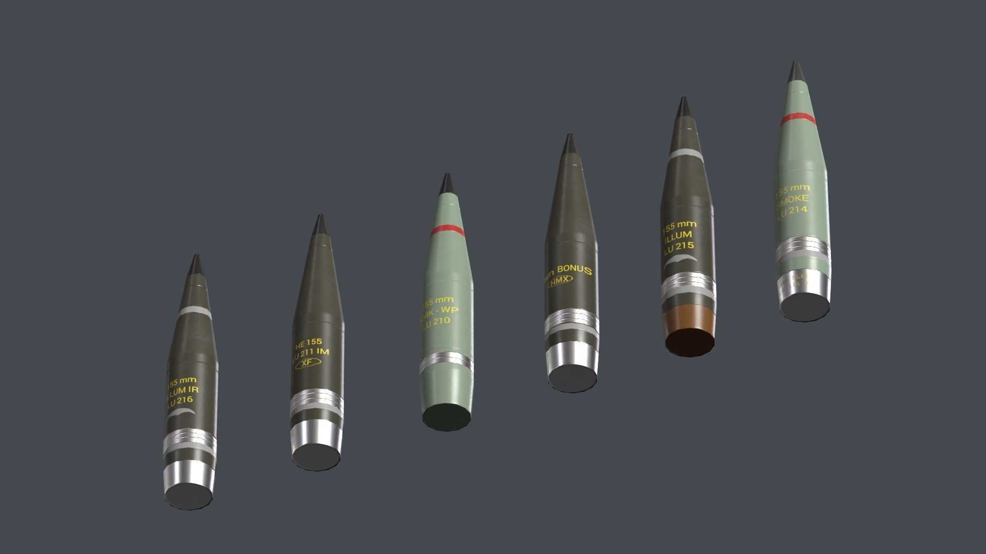 Artillery Caesar France Projectile 155mm Low-poly 3D model_4