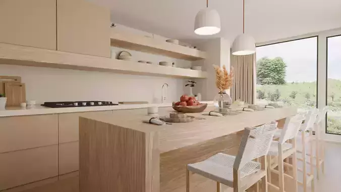 Minimalistic light wood neutral colors kitchen 