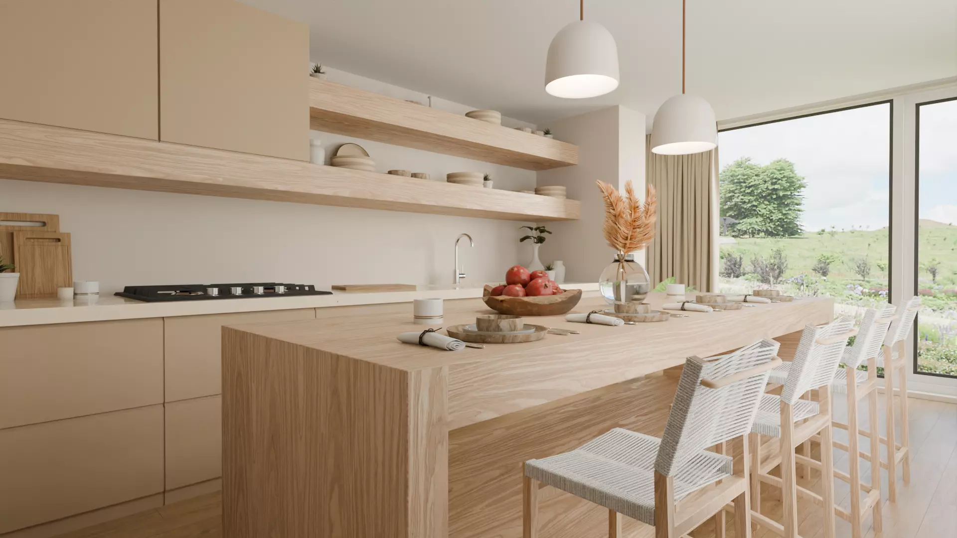 Minimalistic light wood neutral colors kitchen Free 3D model