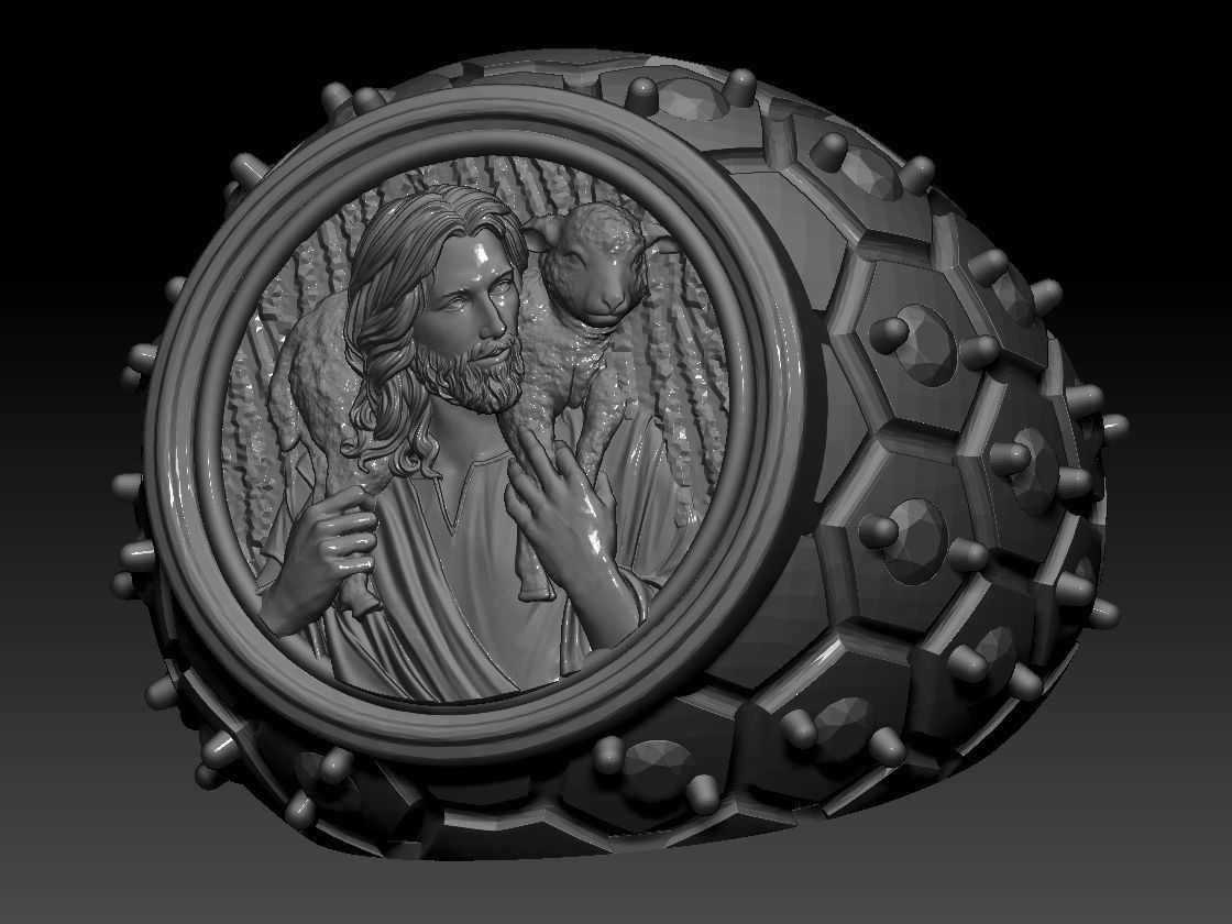 Jesus face Ring 3d print model 3D print model_3